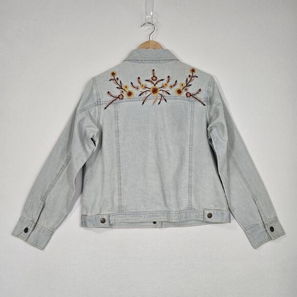 VTG Keren Hart Denim Jacket sz M Light Blue 100% Cotton Embroidered Floral Boho - Picture 9 of 15